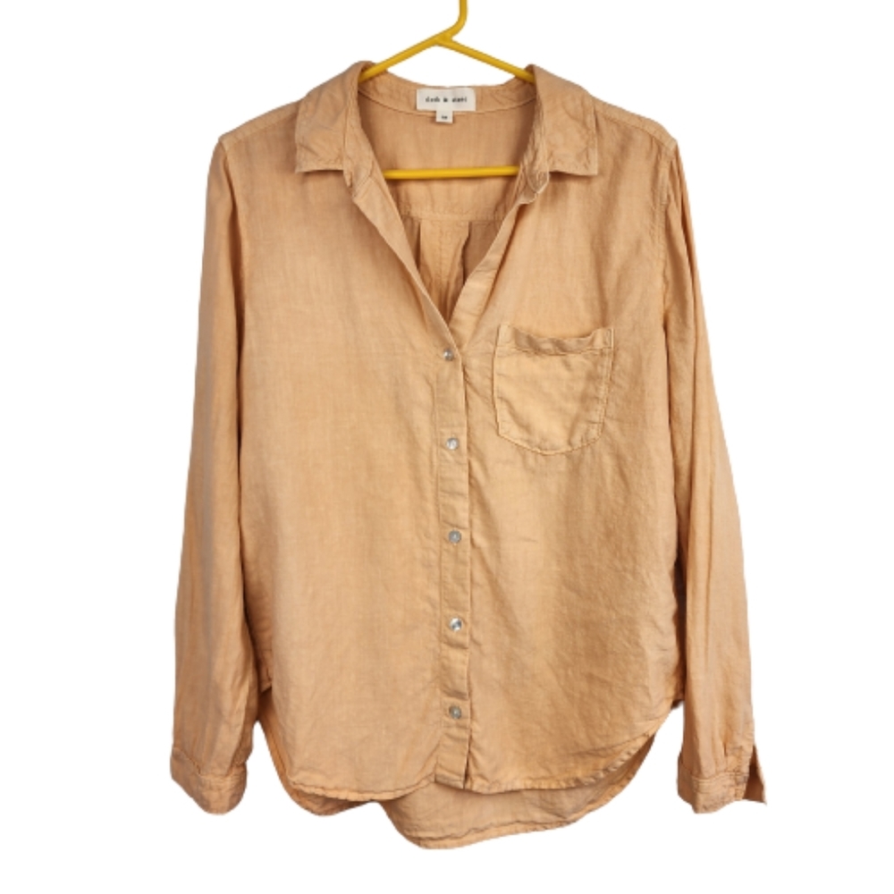 Cloth & Stone Orange Linen Button Down Top Size Medium